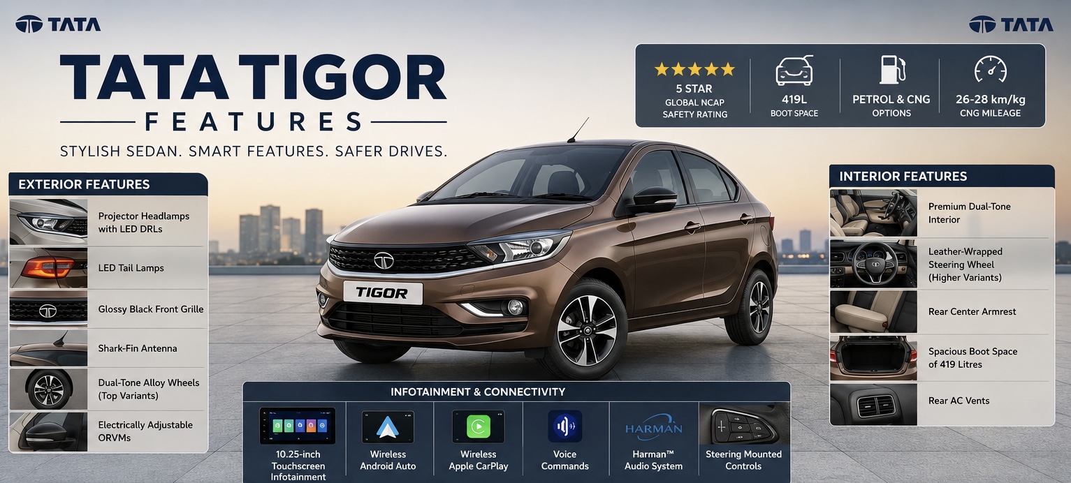 Tata Tigor Features (2026)